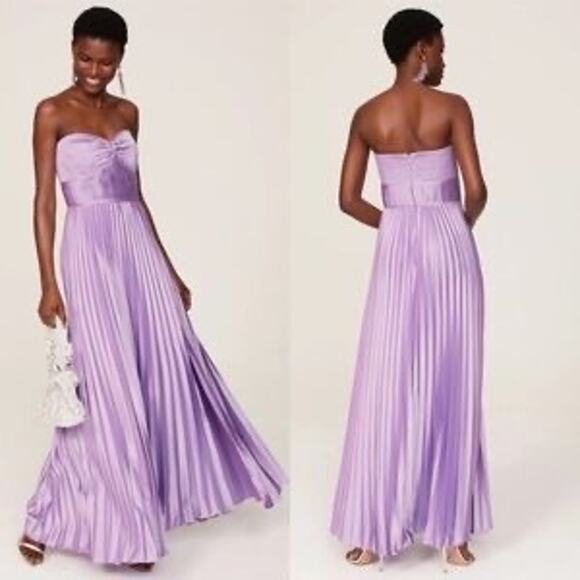 AMUR Purple Satin Sweetheart Neckline A-Line Stef Pleated Gown Dress Size 14 - Picture 3 of 16
